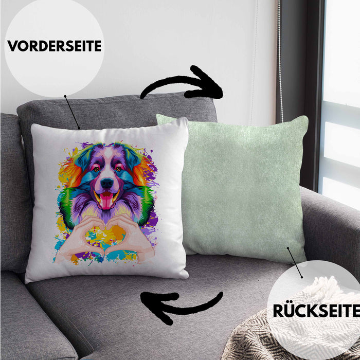 Australian Shepherd Besitzer Farbe Love Kissen mit Füllung 40x40 Geschenk Lustiger Spruch Geschenkidee Australian Shepherd Besitzerin (Grau) Grün Trendation