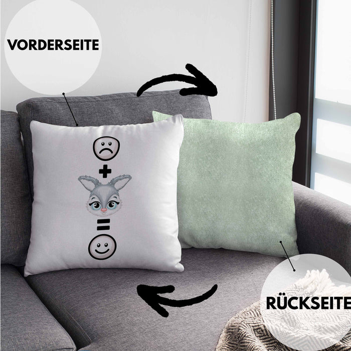 Kaninchen Kissen mit Füllung 40x40 Geschenk für Kaninchen Kanickel Hasen Besitzer Lustige Geschenkidee :( + Hase = :) Geburtstag (Grau) Grün Trendation