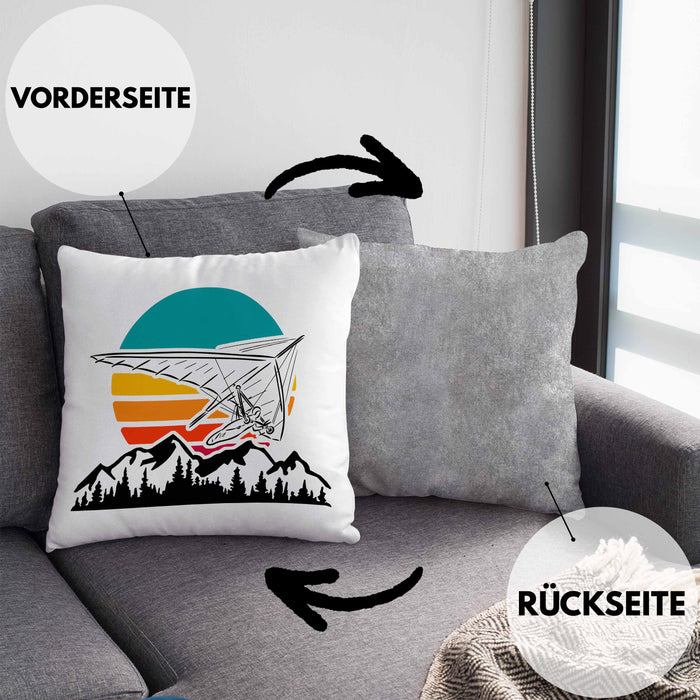 Kissen mit Füllung 40x40 Drachenflieger-Grafik Geschenk Drachenfliegen Drachenflieger Hängegleiter (Grau) Grau Trendation
