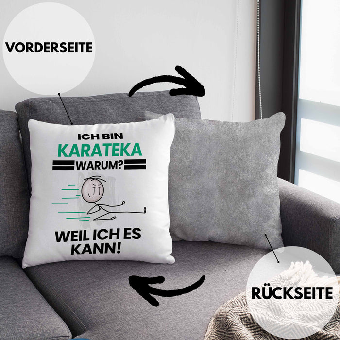 Karateka Geschenk Kissen mit Füllung 40x40 Lustiger Spruch Ich Bin Karateka Warum Weil Ich Es Kann Geschenkidee Bester Karateka Geburtstag (Grau) Grau Trendation