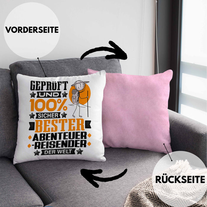 Abenteurreisender Geschenk Lustiger Spruch für Abenteurreisender Geschenkidee Bester Abenteurreisender Der WeltKissen mit Füllung 40x40 (Grau) Rosa Trendation
