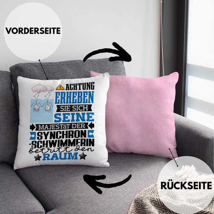 Synchronschwimmerin Geschenk Kissen mit Füllung 40x40 Lustiger Spruch Erheben Sie Sich Der Synchronschwimmerin Betritt den Raum (Grau) Rosa Trendation