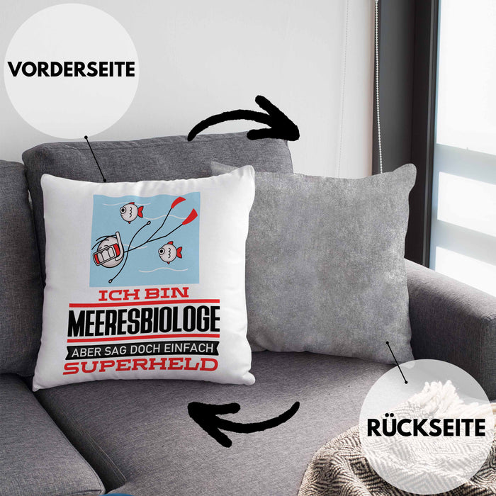 Meeresbiologe Geschenk Kissen mit Füllung 40x40 Ich Bin Meeresbiologe Aber Sag Doch Einfach Superheld Lustige Geschenkdiee für Meeresbiologe (Grau) Grau Trendation