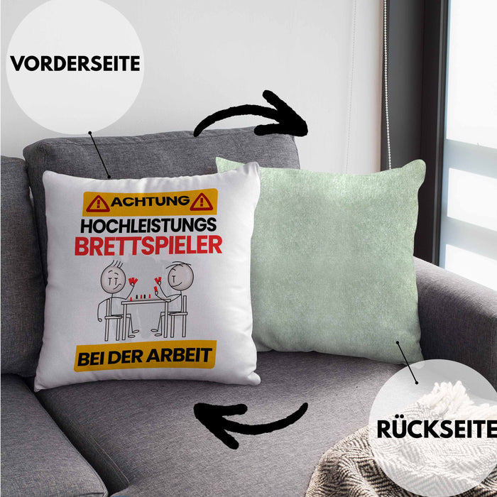 Brettspieler Kissen mit Füllung 40x40 Geschenk Lustiger Spruch Geschenkidee für Brettspieler Achtung Hochleistungs Brettspieler Bei Der Arbeit (Grau) Grün Trendation