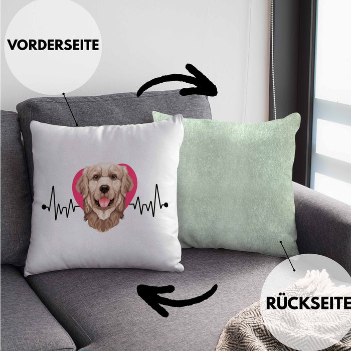 Golden Retriever Besitzer Kissen mit Füllung 40x40 Geschenk Lustiger Spruch Geschenkidee Herzschlag Golden Retriever (Grau) Grün Trendation