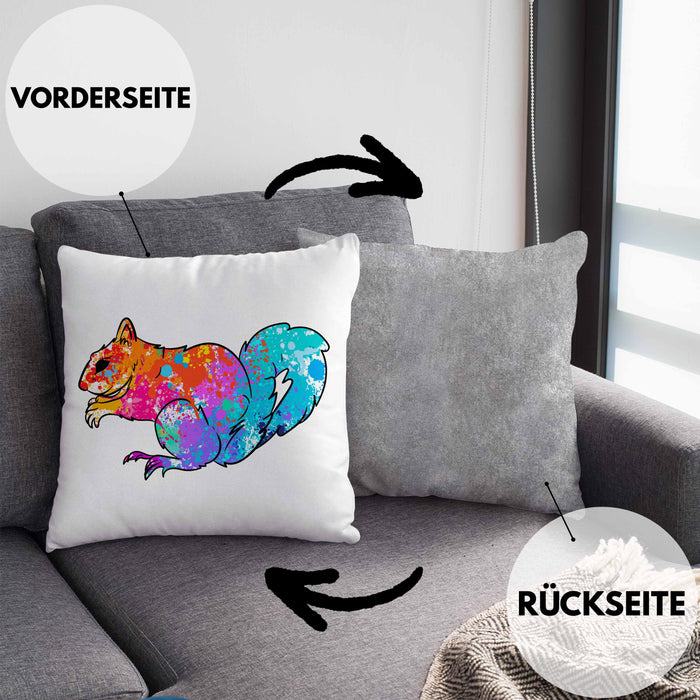 Bunte Eichhörnchen Kissen mit Füllung 40x40 Geschenk für Natur- und Tierwohlhaber (Grau) Grau Trendation