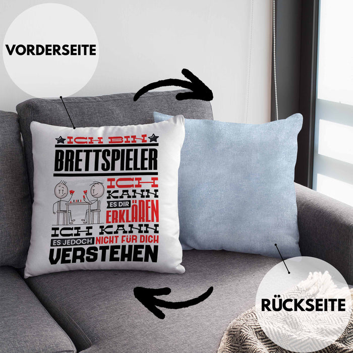 Brettspieler Geschenk Kaffee-Kissen mit Füllung 40x40 Geschenkidee für Brettspieler Ich Bin Brettspieler Ich Kann Es Dir Erklären Jedoch Nicht Für Dich Verstehen Spruch Lustig (Grau) Blau Trendation