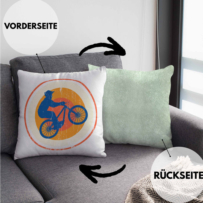 Moutainbike Geschenk Kissen mit Füllung 40x40 Mountainbiker Geschenkidee Kinder Männer Accessories Grafik MTB ler (Grau) Grün Trendation