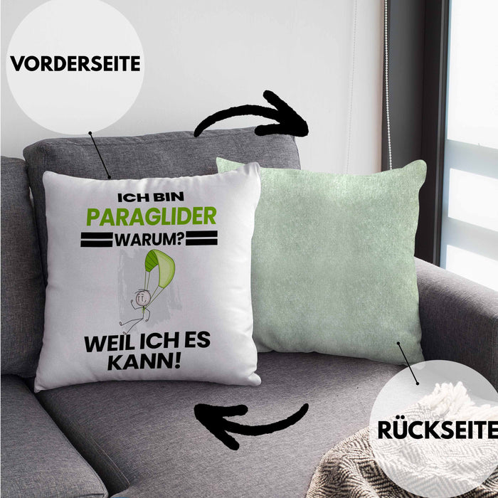 Paraglider Geschenk Kissen mit Füllung 40x40 Lustiger Spruch Ich Bin Paraglider Warum Weil Ich Es Kann Geschenkidee Bester Paraglider Geburtstag (Grau) Grün Trendation