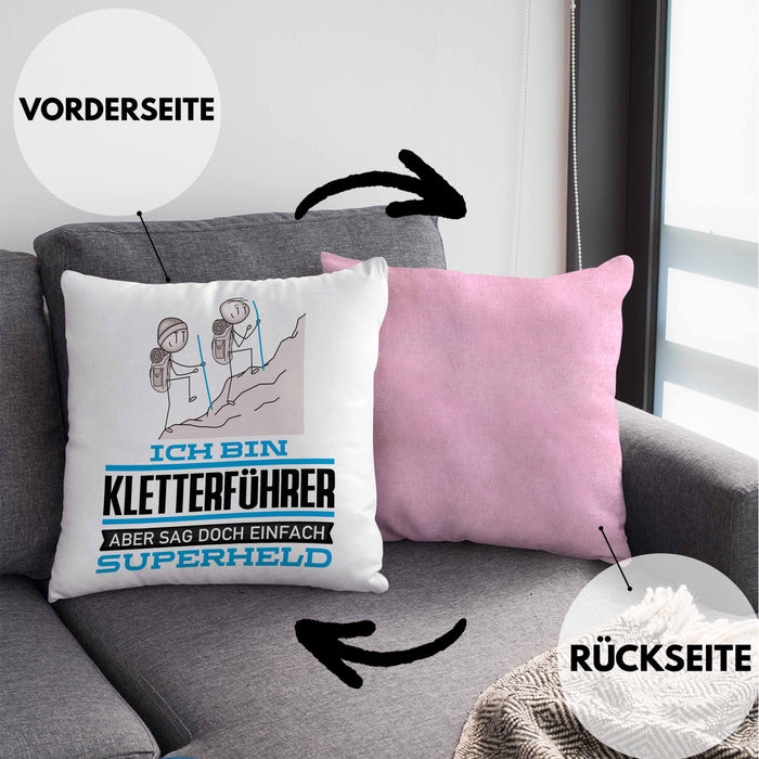 Kletterführer Geschenk Kissen mit Füllung 40x40 Ich Bin Kletterführer Aber Sag Doch Einfach Superheld Lustige Geschenkdiee für Kletterführer (Grau) Rosa Trendation