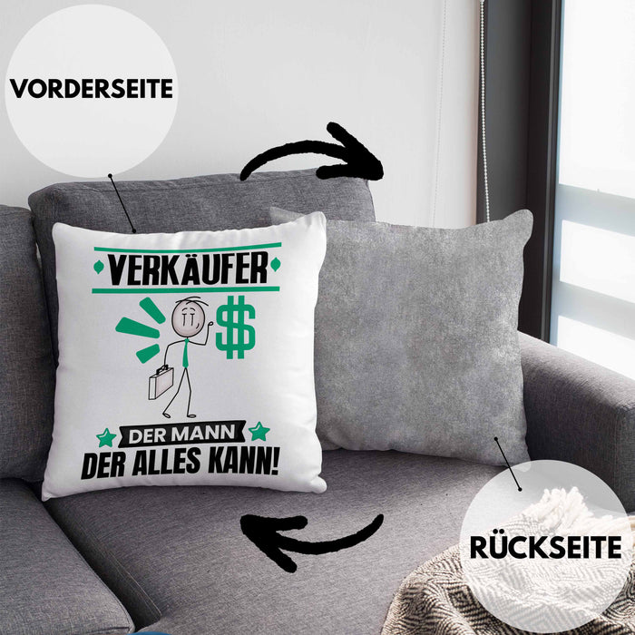 Verkäufer Kissen mit Füllung 40x40 Geschenk für Verkäufer Der Mann Der Alles Kann Geschenkidee zum Geburtstag (Grau) Grau Trendation