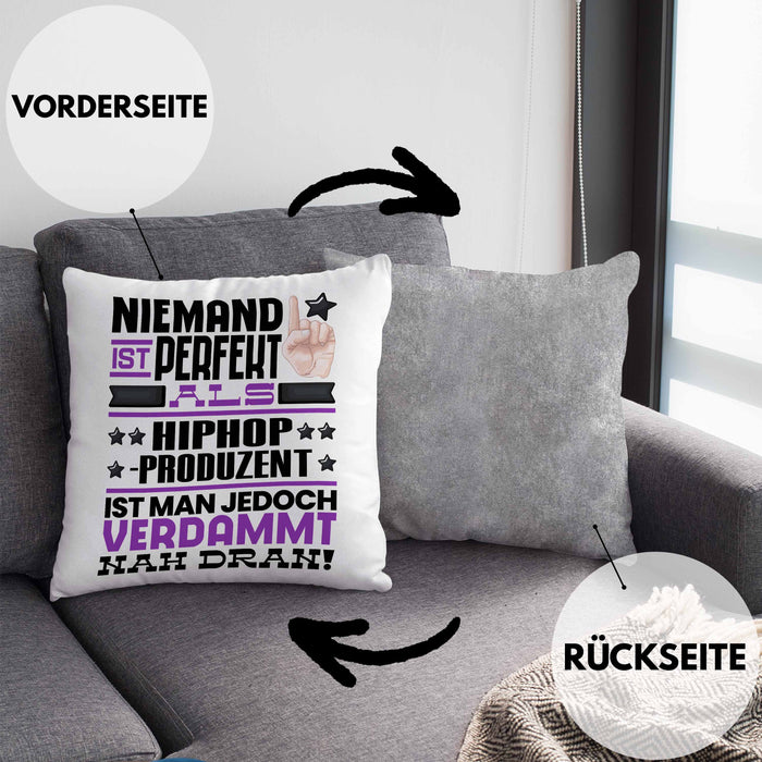 Hiphop-Produzent Geschenk Kissen mit Füllung 40x40 Lustige Geschenkidee für Hiphop-Produzent Geburtstag Niemand Ist Perfekt Aber Als Hiphop-Produzent Ist Man Nah Dran (Grau) Grau Trendation