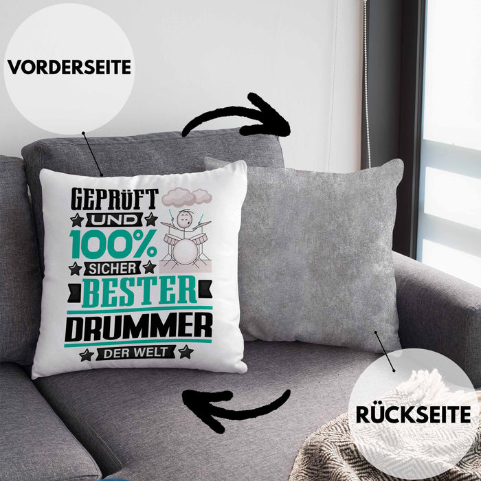 Drummer Geschenk Lustiger Spruch für Drummer Geschenkidee Bester Drummer Der WeltKissen mit Füllung 40x40 (Grau) Grau Trendation