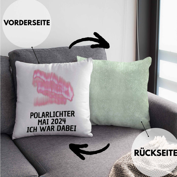 Polarlichter 2024 Kissen mit Füllung 40x40 Geschenk Ich War Dabei Polar-Lichter Polarlicht Heute Nochmal Polarlichter Kaffee-Kissen mit Füllung 40x40 (Grau) Grün Trendation