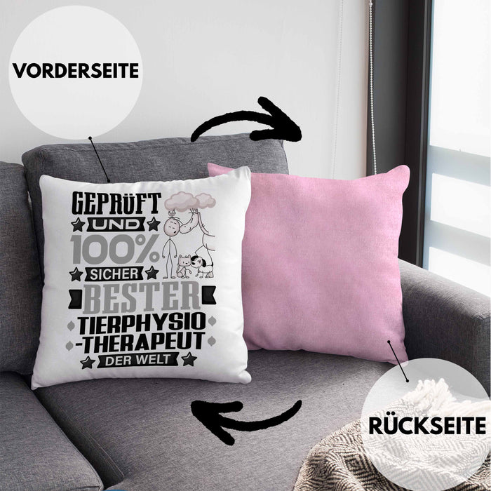 Tierphysiotherapeut Geschenk Lustiger Spruch für Tierphysiotherapeut Geschenkidee Bester Tierphysiotherapeut Der WeltKissen mit Füllung 40x40 (Grau) Rosa Trendation