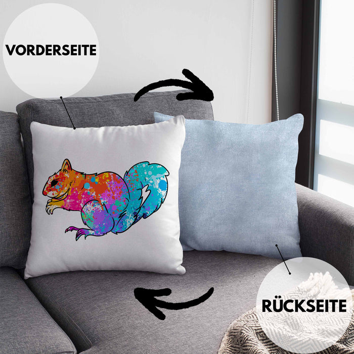 Bunte Eichhörnchen Kissen mit Füllung 40x40 Geschenk für Natur- und Tierwohlhaber (Grau) Blau Trendation