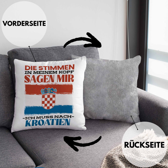 Kroatien Kissen mit Füllung 40x40 Urlaub Heimat Geschenk Spruch Kroatie Geschenkidee (Grau) Grau Trendation