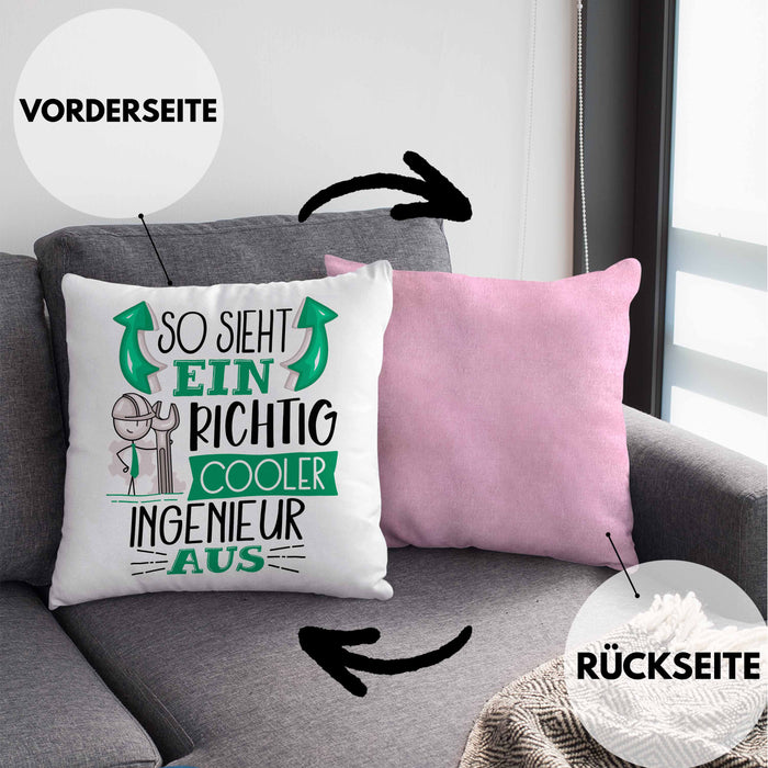 Ingenieur Kissen mit Füllung 40x40 Geschenk So Sieht Ein RIchtig Cooler Ingenieur Aus Geschenkidee Lustiger Spruch Geburtstag (Grau) Rosa Trendation