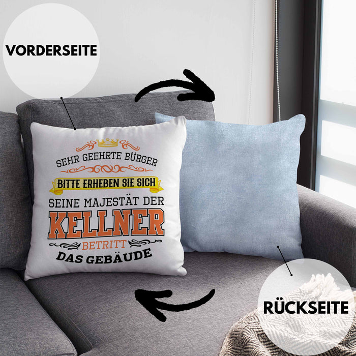 Kellner Kissen mit Füllung 40x40 Geschenk für Kellner Gastro Geschenke Geschenkidee (Grau) Blau Trendation