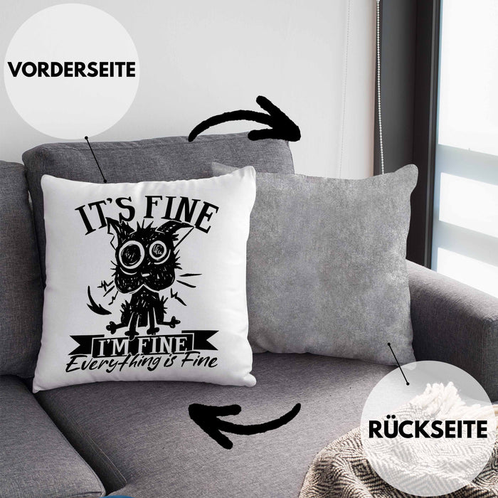 Lustige Kissen mit Füllung 40x40 Geschenk It's Fine I'm Fine Everything Is Fine Geschenkidee Frauen Sarkasmus Humor (Grau) Grau Trendation