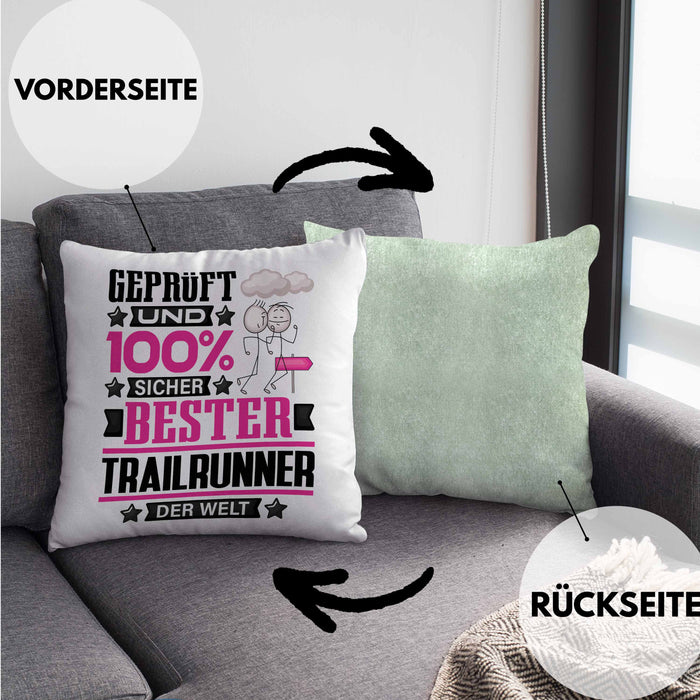 Trailrunner Geschenk Lustiger Spruch für Trailrunner Geschenkidee Bester Trailrunner Der WeltKissen mit Füllung 40x40 (Grau) Grün Trendation
