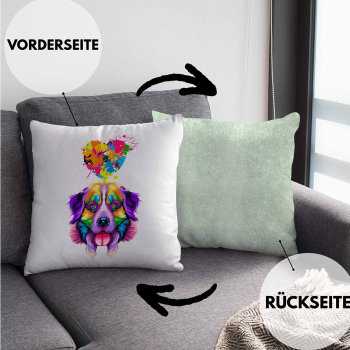 Border Collie Herz Farbe Besitzer Kissen mit Füllung 40x40 Geschenk Lustiger Spruch Geschenkidee Border Collie Liebhaber (Grau) Grün Trendation
