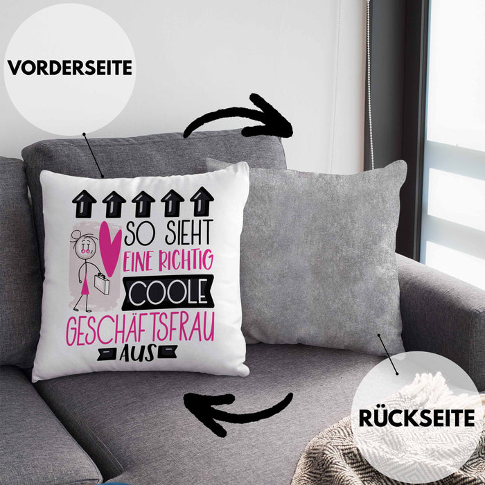 Geschäftsfrau Geschenk Kissen mit Füllung 40x40 Lustig Geschenkidee für Geschäftsfrau Geburtstag So Sieht Eine Richtig Coole Geschäftsfrau Aus Frauen Spruch (Grau) Grau Trendation