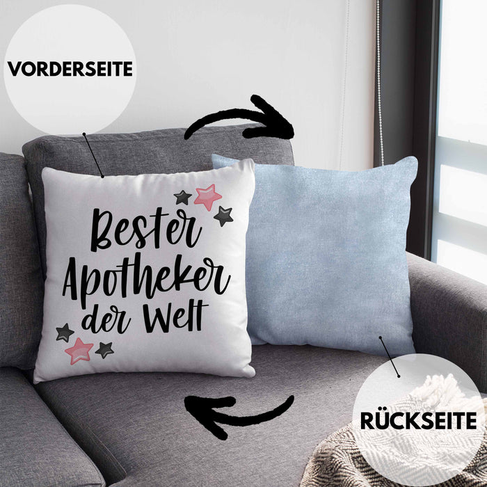 Apotheker Geschenk Kissen mit Füllung 40x40 Bester Apotheker Pharmazeut Arzneikundiger (Grau) Blau Trendation