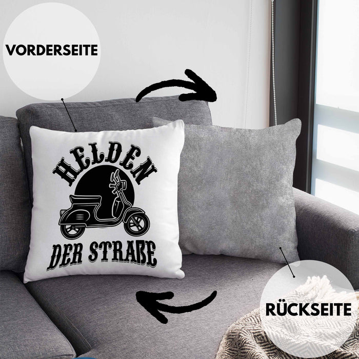 Mofa Geschenk Kissen mit Füllung 40x40 Helden Der Strasse Mofa Mofa Führerschein (Grau) Grau Trendation