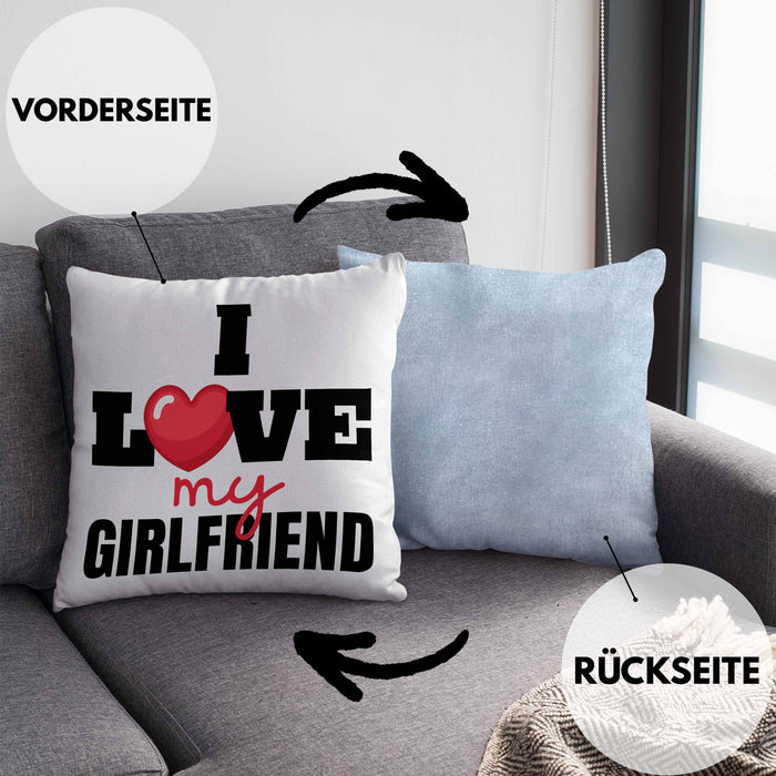 I Love My Girlfriend Kissen mit Füllung 40x40 Geschenk für Freund Beziehung Liebe Geschenkidee (Grau) Blau Trendation