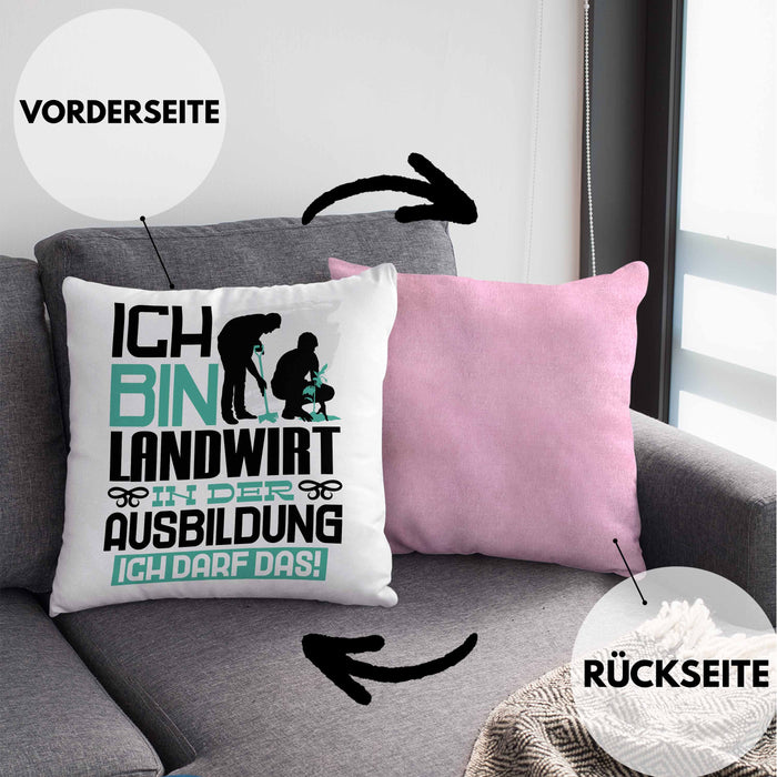 Landwirt Ausbildung Kissen mit Füllung 40x40 Geschenk Ich Bin Landwirt In Der Ausbildung Ich Darf Das Geschenkidee Spruch (Grau) Rosa Trendation