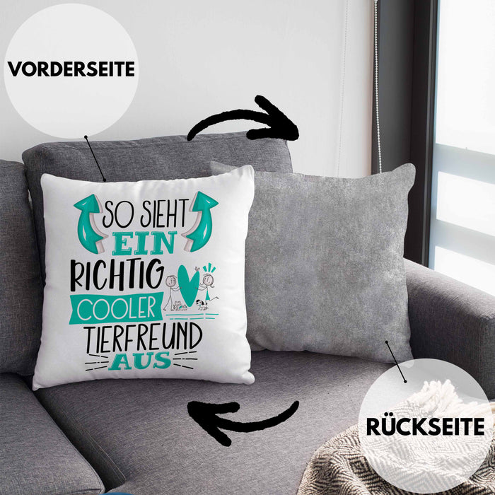 Tierfreund Kissen mit Füllung 40x40 So Sieht Ein Richtig Cooler Tierfreund Aus Geschenk Lustiger Spruch Geschenkidee (Grau) Grau Trendation
