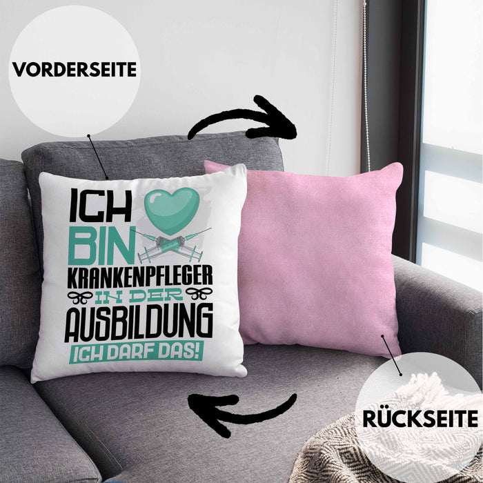Krankenpfleger Ausbildung Kissen mit Füllung 40x40 Geschenk Ich Bin Krankenpfleger In Der Ausbildung Ich Darf Das Geschenkidee Spruch (Grau) Rosa Trendation