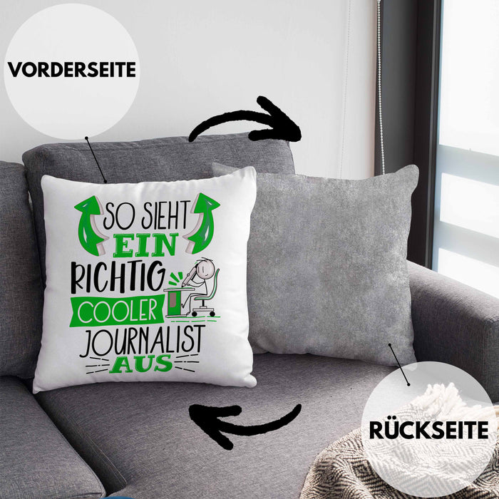 Journalist Kissen mit Füllung 40x40 Geschenk So Sieht Ein RIchtig Cooler Journalist Aus Geschenkidee Lustiger Spruch Geburtstag (Grau) Grau Trendation