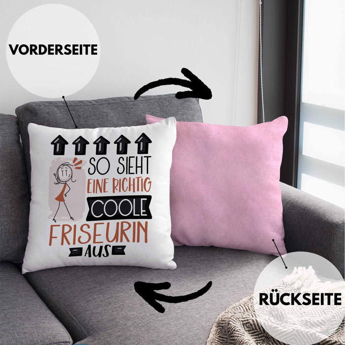 Friseurin Geschenk Kissen mit Füllung 40x40 Lustig Geschenkidee für Friseurin Geburtstag So Sieht Eine Richtig Coole Friseurin Aus Frauen Spruch (Grau) Rosa Trendation