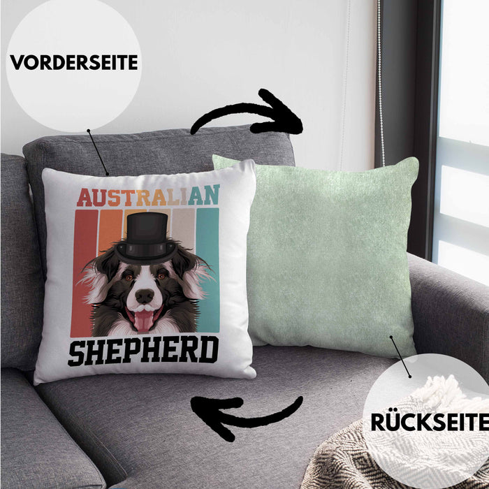 Australian Shepherd Besitzer Kissen mit Füllung 40x40 Geschenk Lustiger Spruch Geschenkidee Retro Vinatge Australian Shepherd (Grau) Grün Trendation