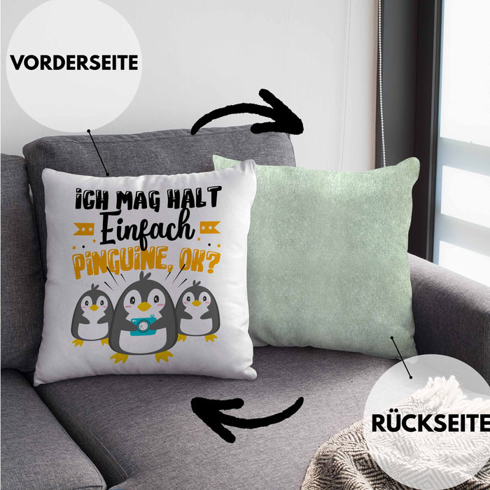 Pinguine Geschenk Kissen mit Füllung 40x40 Mädchen Geschenkdiee Pinguin-Liebhaberin Ich Mag Halt Einfach Pinguine Ok (Grau) Grün Trendation