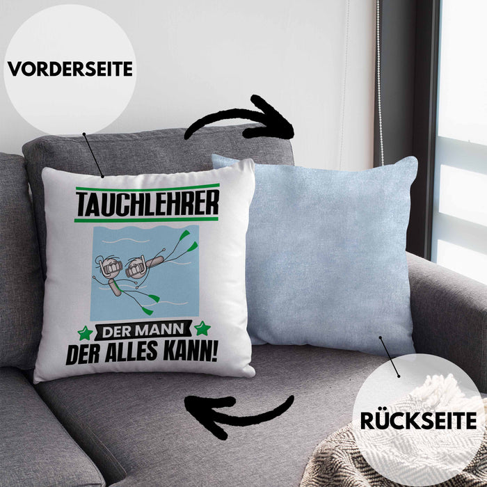 Tauchlehrer Kissen mit Füllung 40x40 Geschenk für Tauchlehrer Der Mann Der Alles Kann Geschenkidee zum Geburtstag (Grau) Blau Trendation