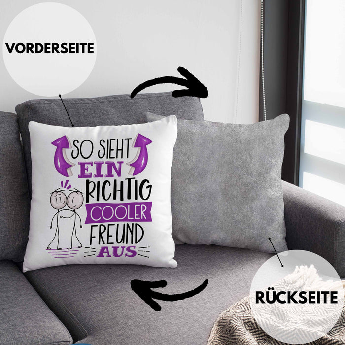 Bester Freund Kissen mit Füllung 40x40 Geschenk So Sieht Ein RIchtig Cooler Bester Freund Aus Geschenkidee Lustiger Spruch Geburtstag BFF (Grau) Grau Trendation
