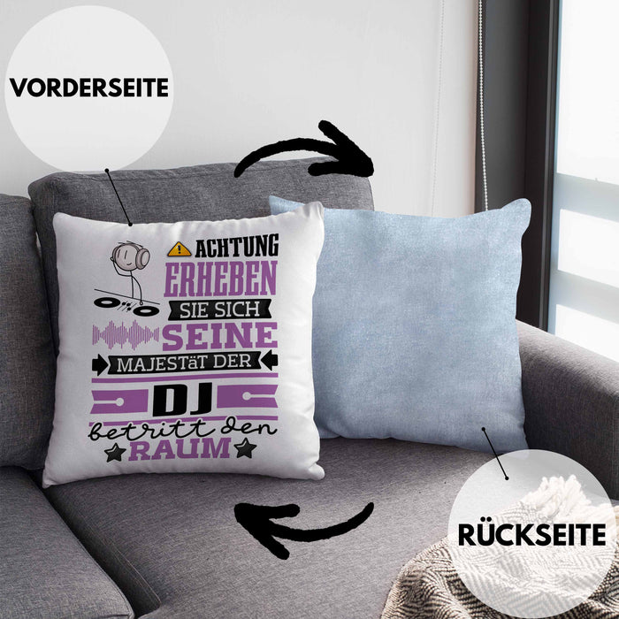 DJ Geschenk Kissen mit Füllung 40x40 Lustiger Spruch Erheben Sie Sich Der DJ Betritt den Raum (Grau) Blau Trendation