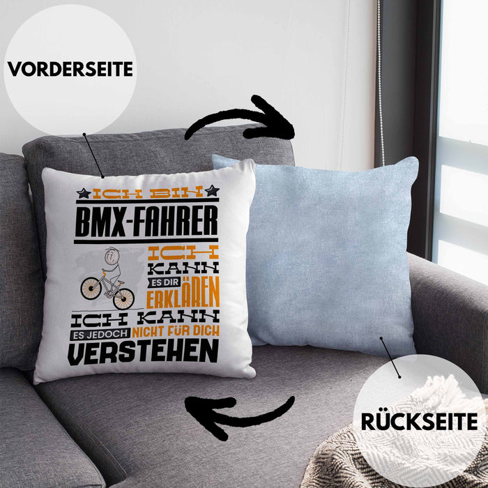 BMX-Fahrer Geschenk Kaffee-Kissen mit Füllung 40x40 Geschenkidee für BMX-Fahrer Ich Bin BMX-Fahrer Ich Kann Es Dir Erklären Jedoch Nicht Für Dich Verstehen Spruch Lustig (Grau) Blau Trendation