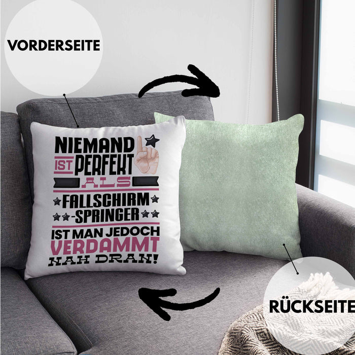 Fallschirmspringer Geschenk Kissen mit Füllung 40x40 Lustige Geschenkidee für Fallschirmspringer Geburtstag Niemand Ist Perfekt Aber Als Fallschirmspringer Ist Man Nah Dran (Grau) Grün Trendation