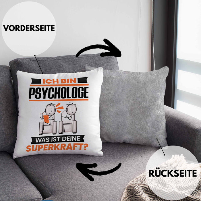 Psychologe Kissen mit Füllung 40x40 Geschenk für Psychologe Geburtstag Lustiger Spruch Was Ist Deine Superkraft (Grau) Grau Trendation