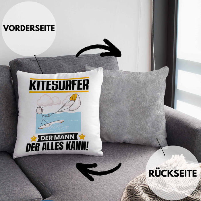 Kitesurfer Kissen mit Füllung 40x40 Geschenk für Kitesurfer Der Mann Der Alles Kann Geschenkidee zum Geburtstag (Grau) Grau Trendation