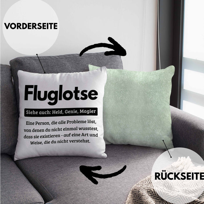 Fluglotse Kissen mit Füllung 40x40 Geschenk Spruch für Fluglotsen Geschenkidee (Grau) Grün Trendation