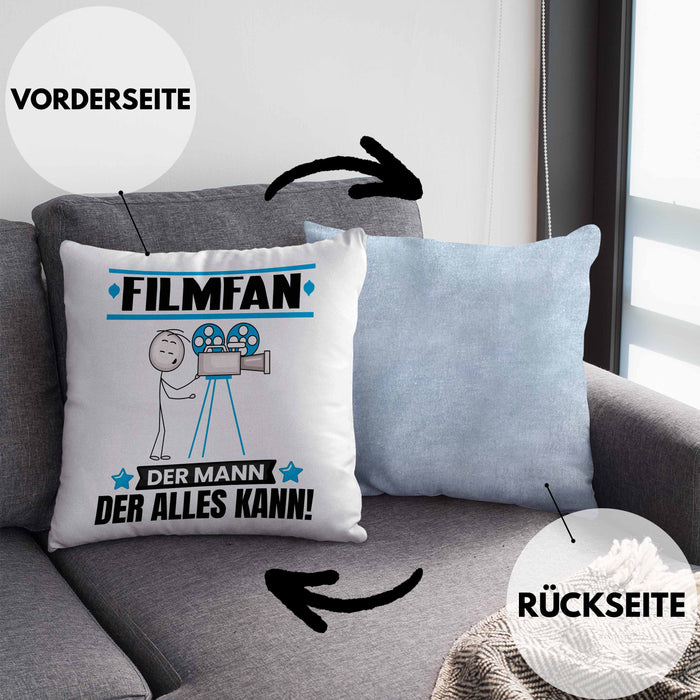 Filmfan Kissen mit Füllung 40x40 Geschenk für Filmfan Der Mann Der Alles Kann Geschenkidee zum Geburtstag (Grau) Blau Trendation