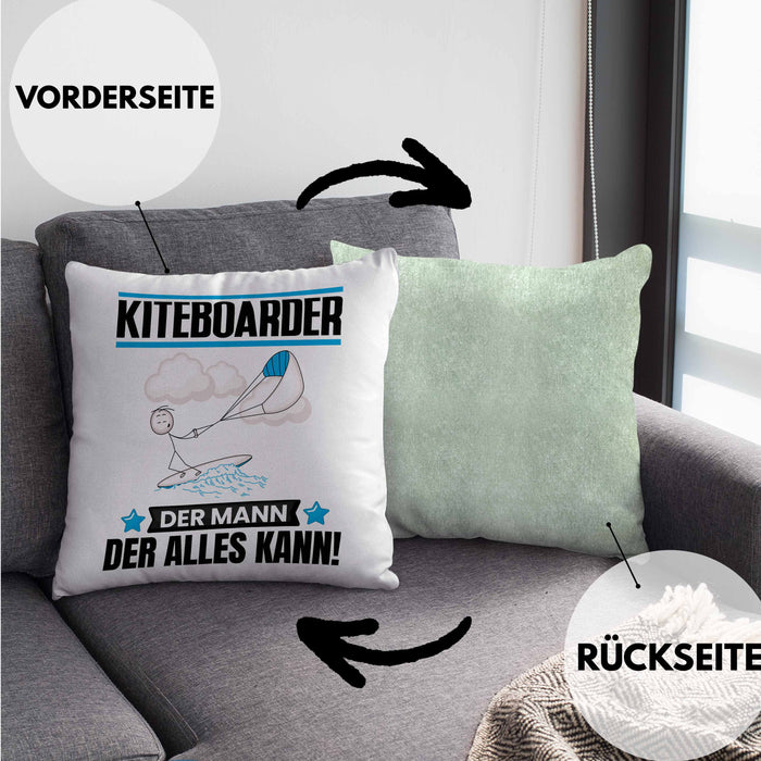 Kiteboarder Kissen mit Füllung 40x40 Geschenk für Kiteboarder Der Mann Der Alles Kann Geschenkidee zum Geburtstag (Grau) Grün Trendation