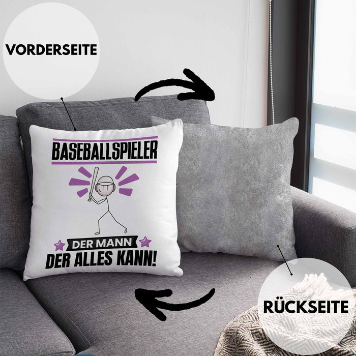 Baseballspieler Kissen mit Füllung 40x40 Geschenk für Baseballspieler Der Mann Der Alles Kann Geschenkidee zum Geburtstag (Grau) Grau Trendation