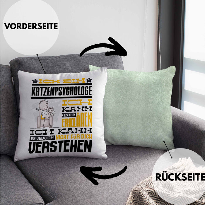 Katzenpsychologe Geschenk Kaffee-Kissen mit Füllung 40x40 Geschenkidee für Katzenpsychologe Ich Bin Katzenpsychologe Ich Kann Es Dir Erklären Jedoch Nicht Für Dich Verstehen Spruch Lustig (Grau) Grün Trendation