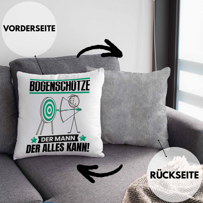 Bogenschütze Kissen mit Füllung 40x40 Geschenk für Bogenschütze Der Mann Der Alles Kann Geschenkidee zum Geburtstag (Grau) Grau Trendation